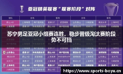 苏宁男足亚冠小组赛连胜，稳步晋级淘汰赛阶段势不可挡